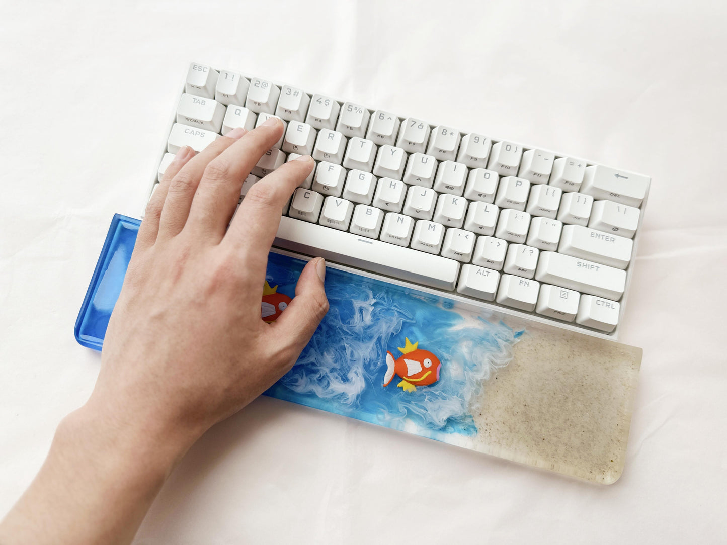 Swimming Fish Wrist Rests, Blue Ocean Wrist Rests, White Cloud, Beach, Artisan Resin Wrist Rests, Personalized Desk Decor. - HiJenney