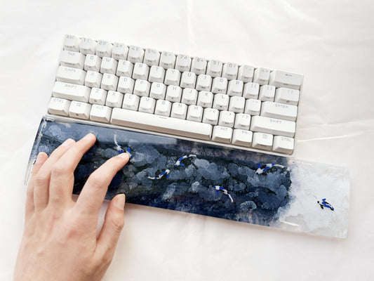 Artisan Black White Koi Fish Pond Wrist Rest, Blue White Koi Fish Wrist Rest, Custom Keyboard Wris Rest, Personalized Gaming Setup. - HiJenney