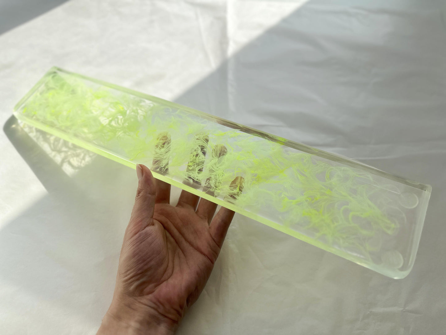 Neon Fluorescent Green Wrist Rest, Artisan Clear Resin Wrist Rest, Personalized Custom Wrist Rest, Gaming Setups. - HiJenney