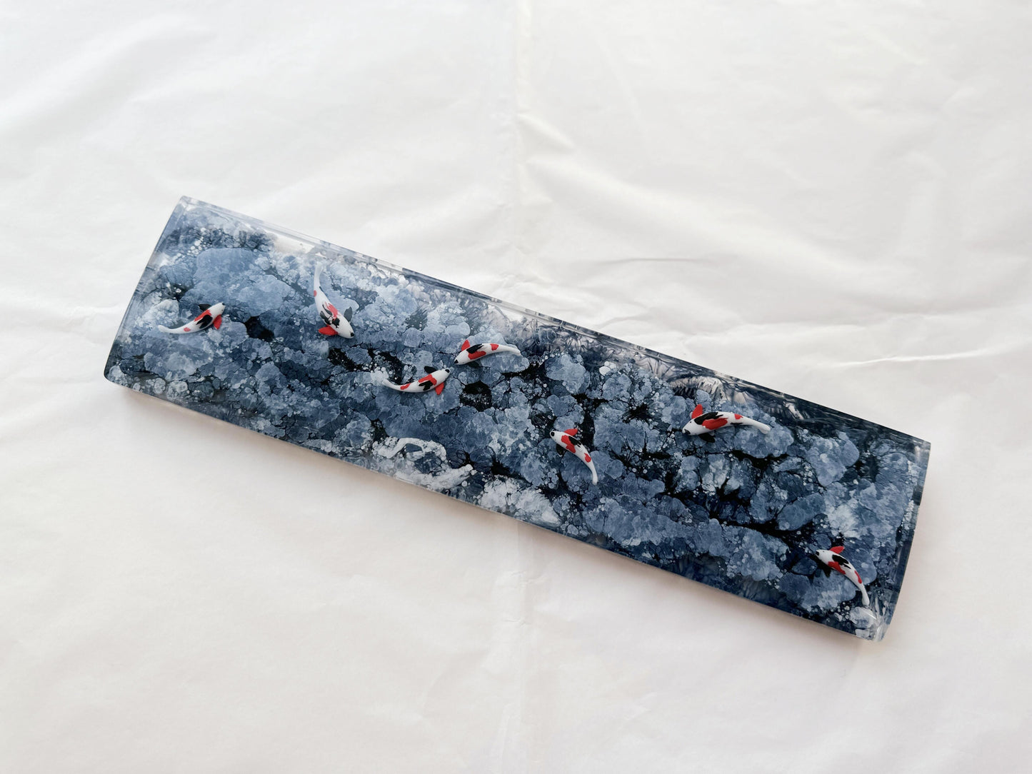 Black White Ink Painting Koi Fish Pond Wrist Rest, Artisan Custom Keyboard Wrist Rest, Personalized Gift, Gaming Setup. - HiJenney