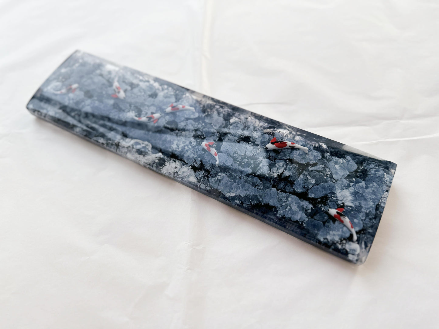 Black White Ink Painting Koi Fish Pond Wrist Rest, Artisan Custom Keyboard Wrist Rest, Personalized Gift, Gaming Setup. - HiJenney