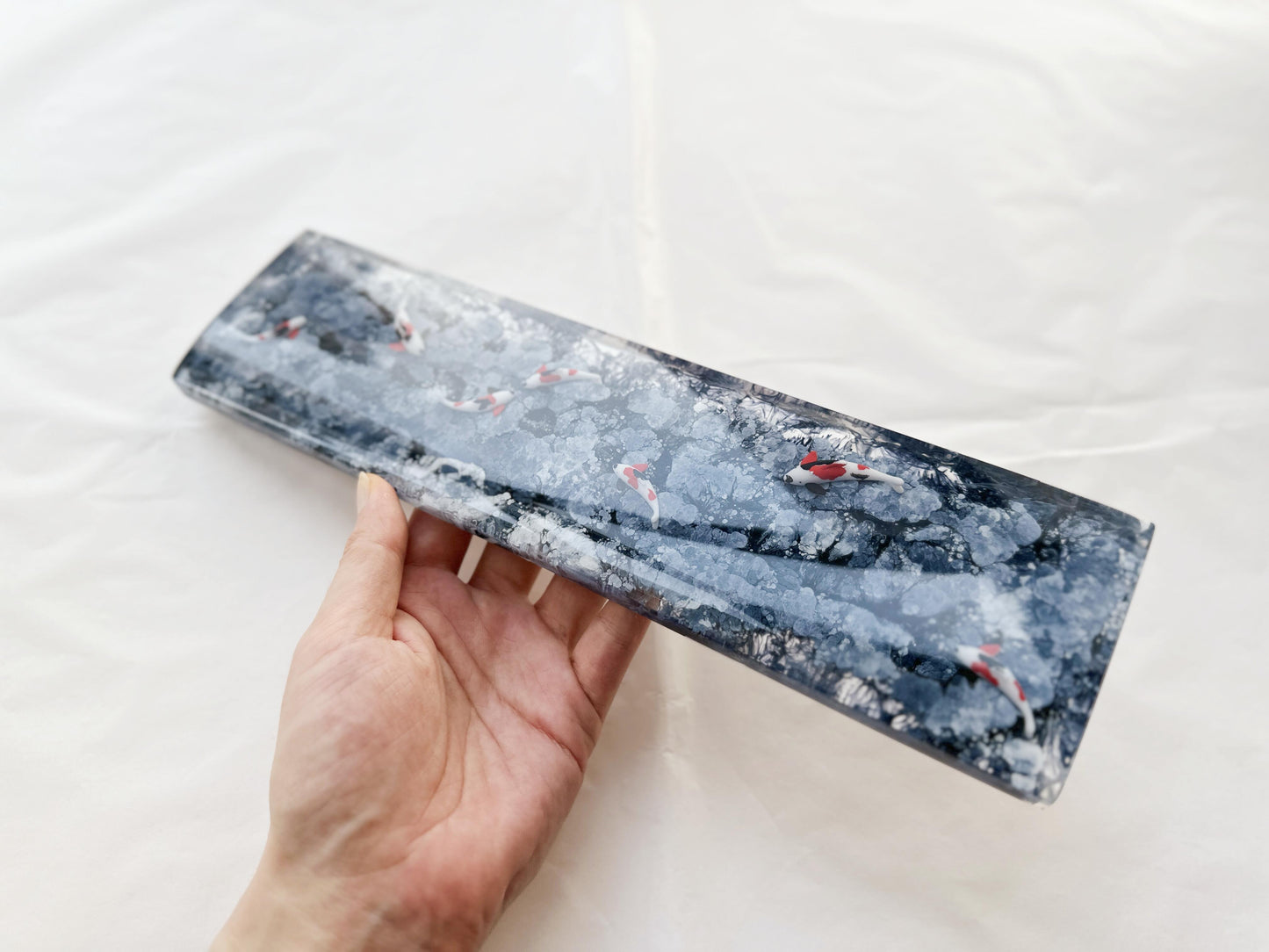 Black White Ink Painting Koi Fish Pond Wrist Rest, Artisan Custom Keyboard Wrist Rest, Personalized Gift, Gaming Setup. - HiJenney
