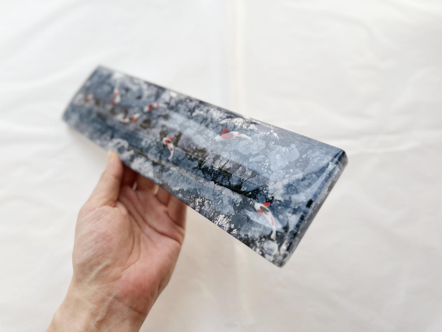 Black White Ink Painting Koi Fish Pond Wrist Rest, Artisan Custom Keyboard Wrist Rest, Personalized Gift, Gaming Setup. - HiJenney
