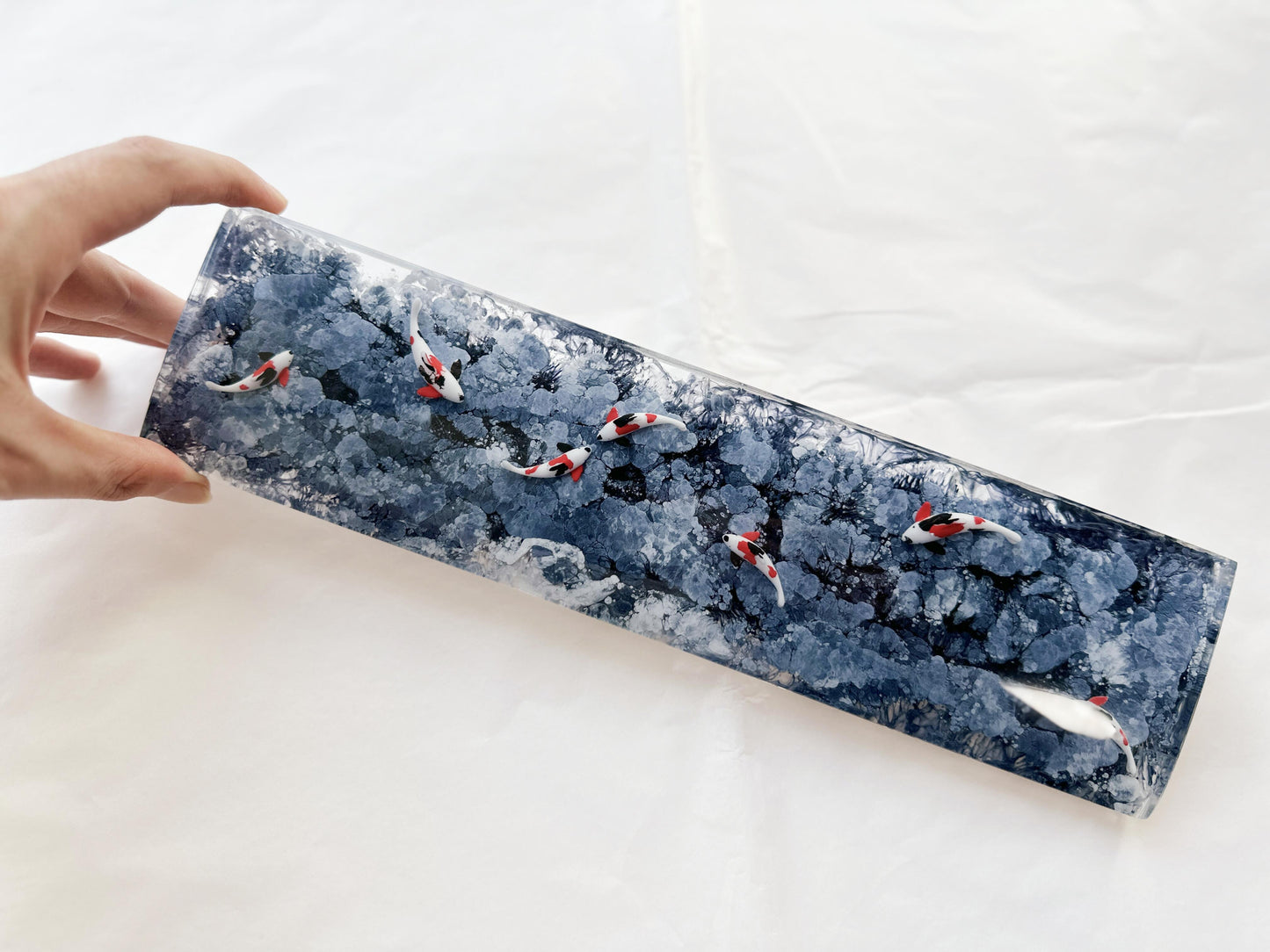 Black White Ink Painting Koi Fish Pond Wrist Rest, Artisan Custom Keyboard Wrist Rest, Personalized Gift, Gaming Setup. - HiJenney