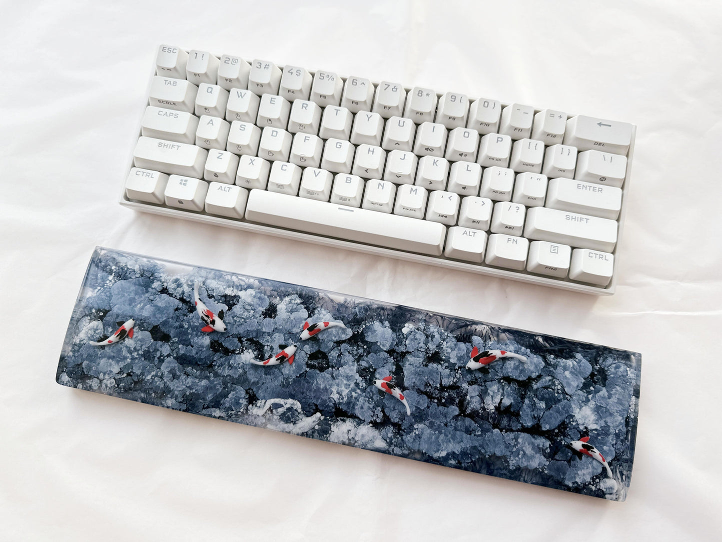 Black White Ink Painting Koi Fish Pond Wrist Rest, Artisan Custom Keyboard Wrist Rest, Personalized Gift, Gaming Setup. - HiJenney