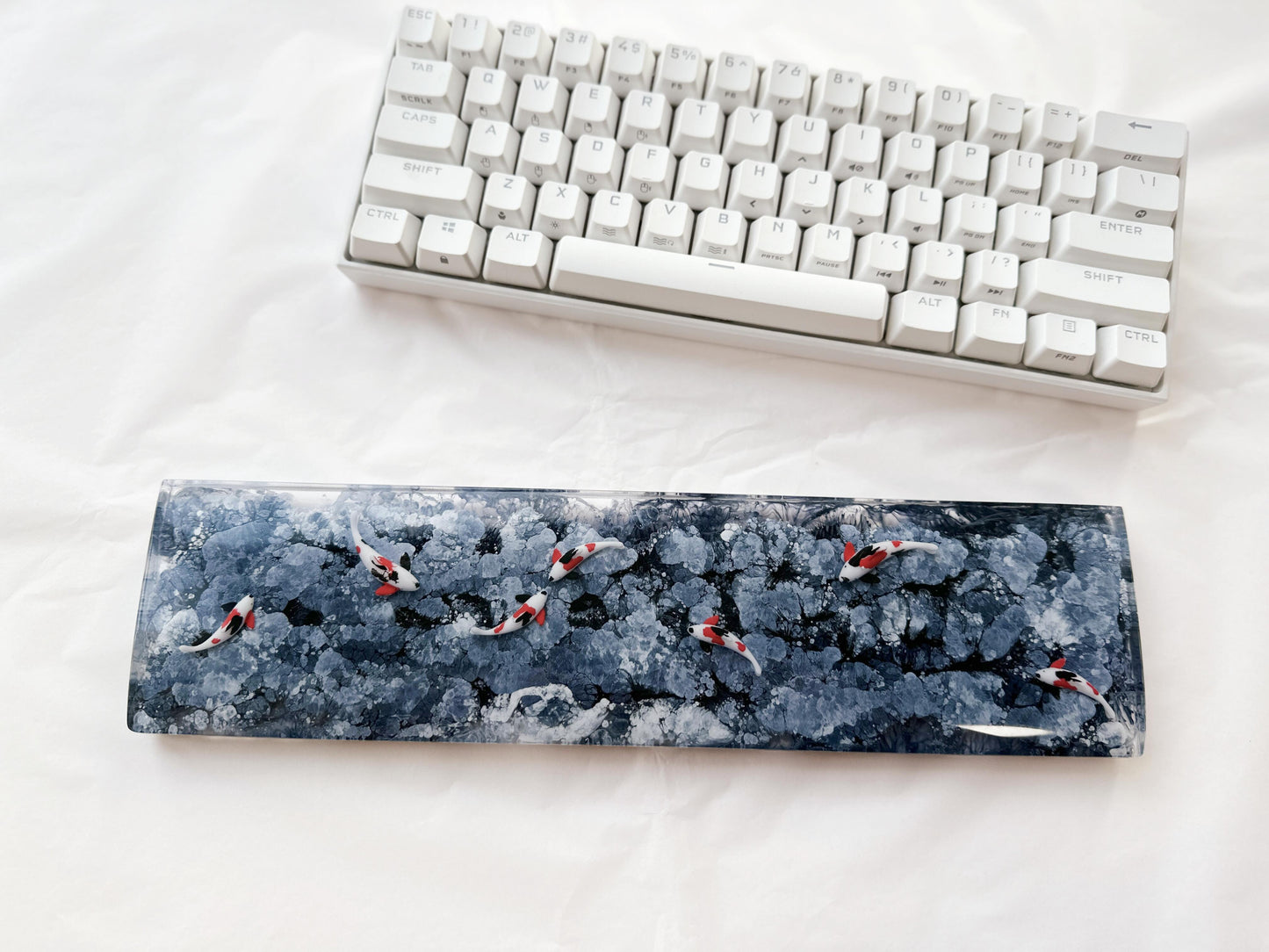 Black White Ink Painting Koi Fish Pond Wrist Rest, Artisan Custom Keyboard Wrist Rest, Personalized Gift, Gaming Setup. - HiJenney