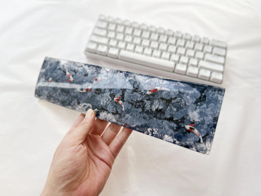 Black White Ink Painting Koi Fish Pond Wrist Rest, Artisan Custom Keyboard Wrist Rest, Personalized Gift, Gaming Setup. - HiJenney