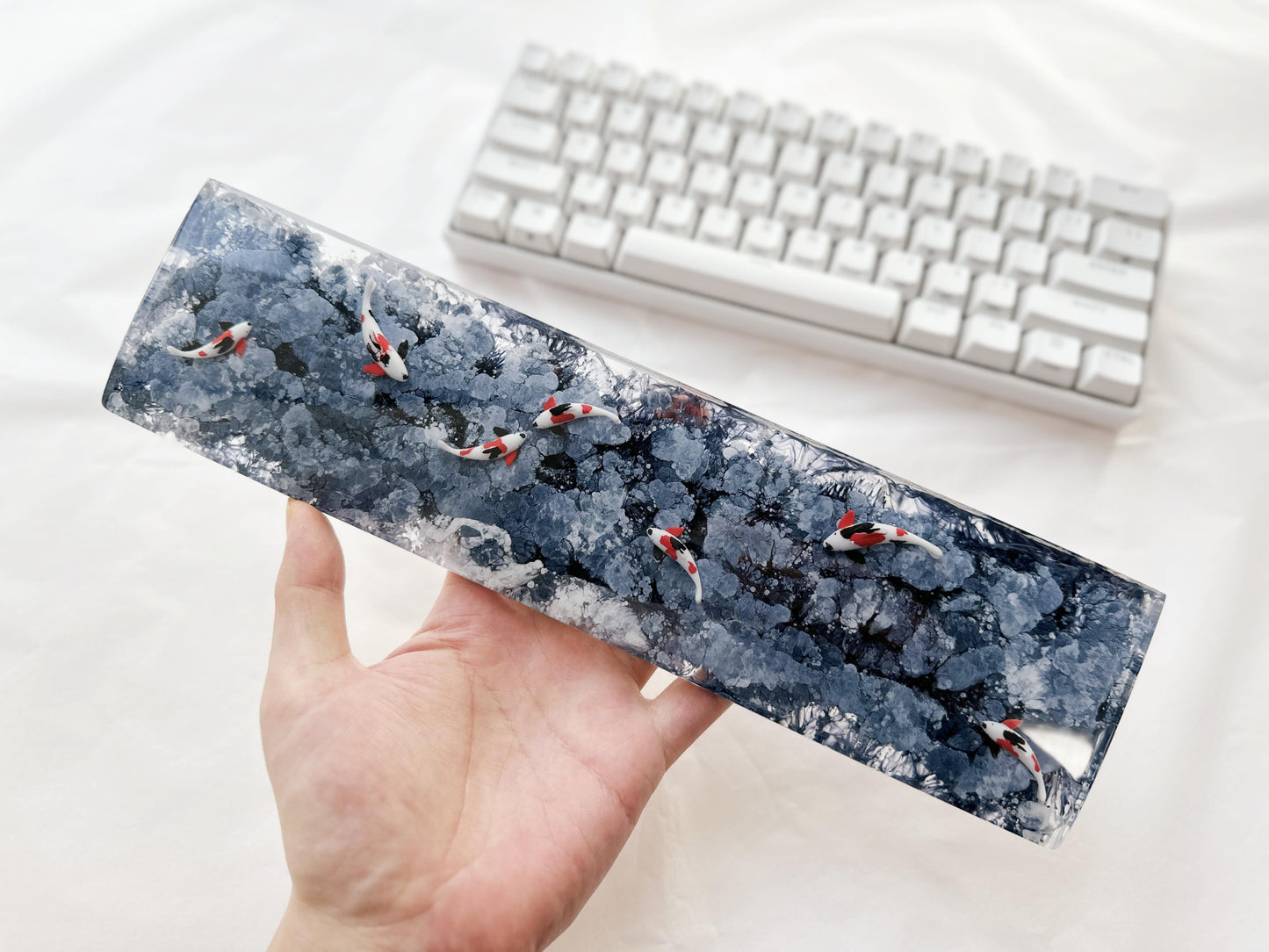 Black White Ink Painting Koi Fish Pond Wrist Rest, Artisan Custom Keyboard Wrist Rest, Personalized Gift, Gaming Setup. - HiJenney