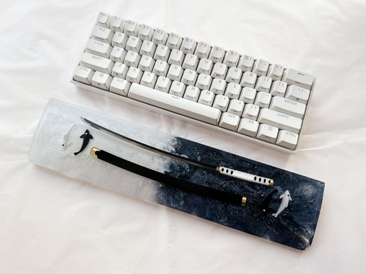 Tai Chi Katana Wrist Rest, Black & White Koi Fish, Artisan Resin Keyboard Wrist Rest, Custom Gaming Setup. - HiJenney