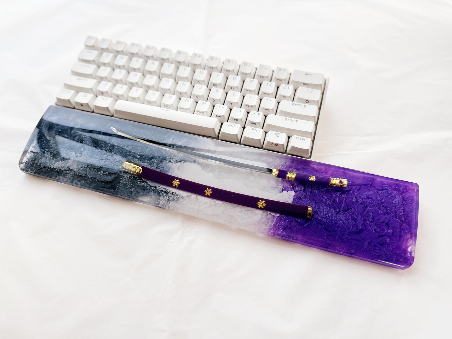 Custom Anime Purple Katana Wrist Rest, Purple Black White Keyboard Wrist Rest, Artisan Resin Wrist Rest, Gaming Setup. - HiJenney