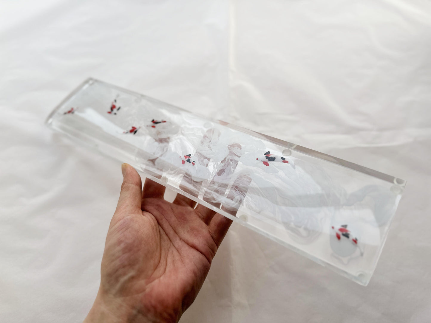 Clear White Koi Fish Wrist Rest, Artisan Resin Keyboard Wrist Rest, Custom Personalized Wrist Rest, Gaming Setup Gift. - HiJenney