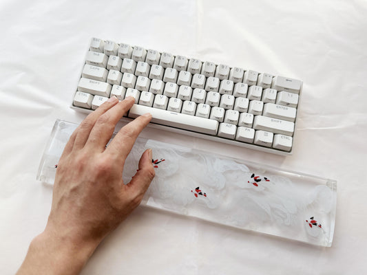 Clear White Koi Fish Wrist Rest, Artisan Resin Keyboard Wrist Rest, Custom Personalized Wrist Rest, Gaming Setup Gift. - HiJenney