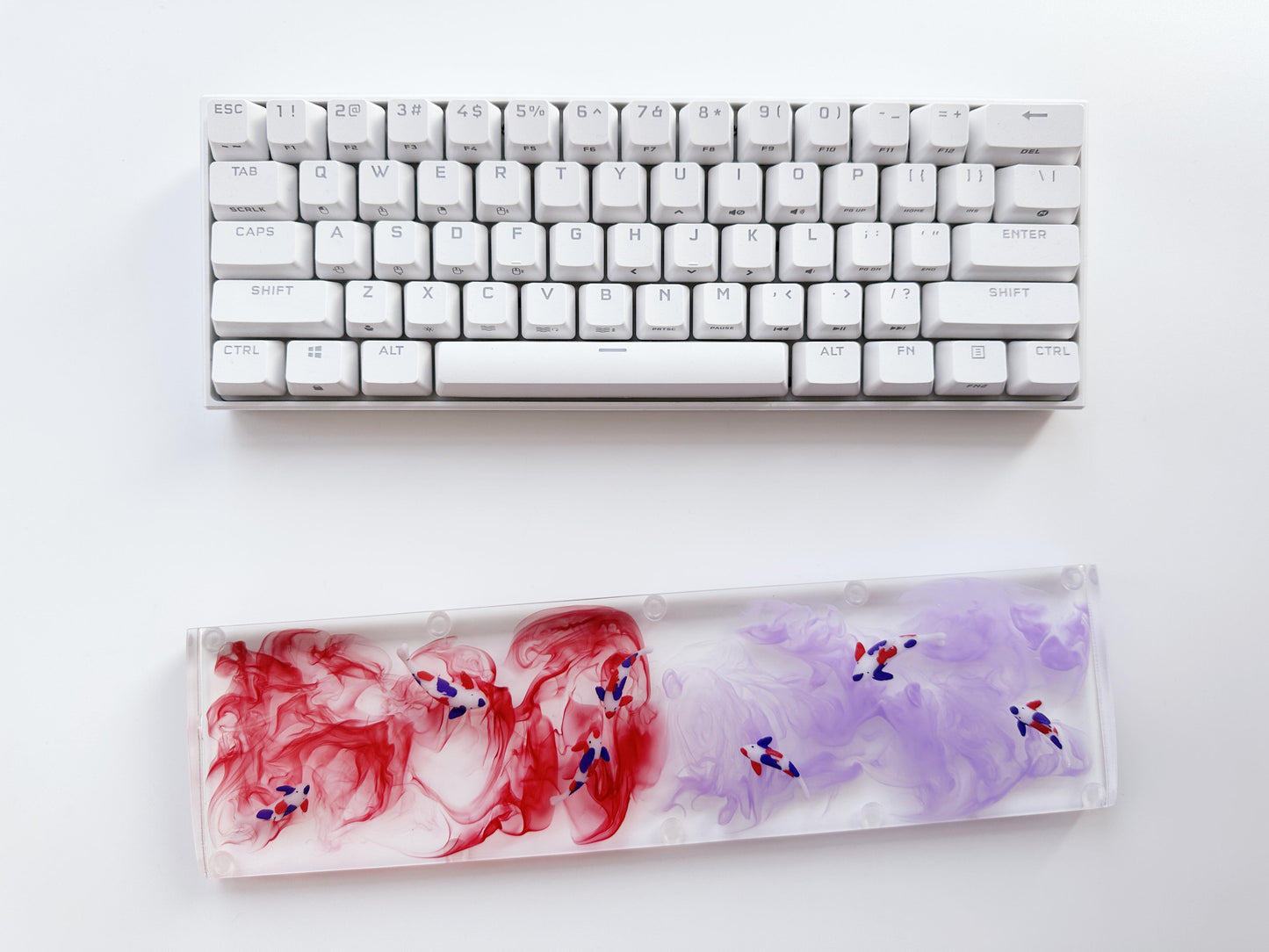 Red Purple Ink Wash Painting Wrist Rests, Koi Fish Pond Wrist Rests, Artisan Clear Resin Wrist Rests, Gaming Setups. - HiJenney