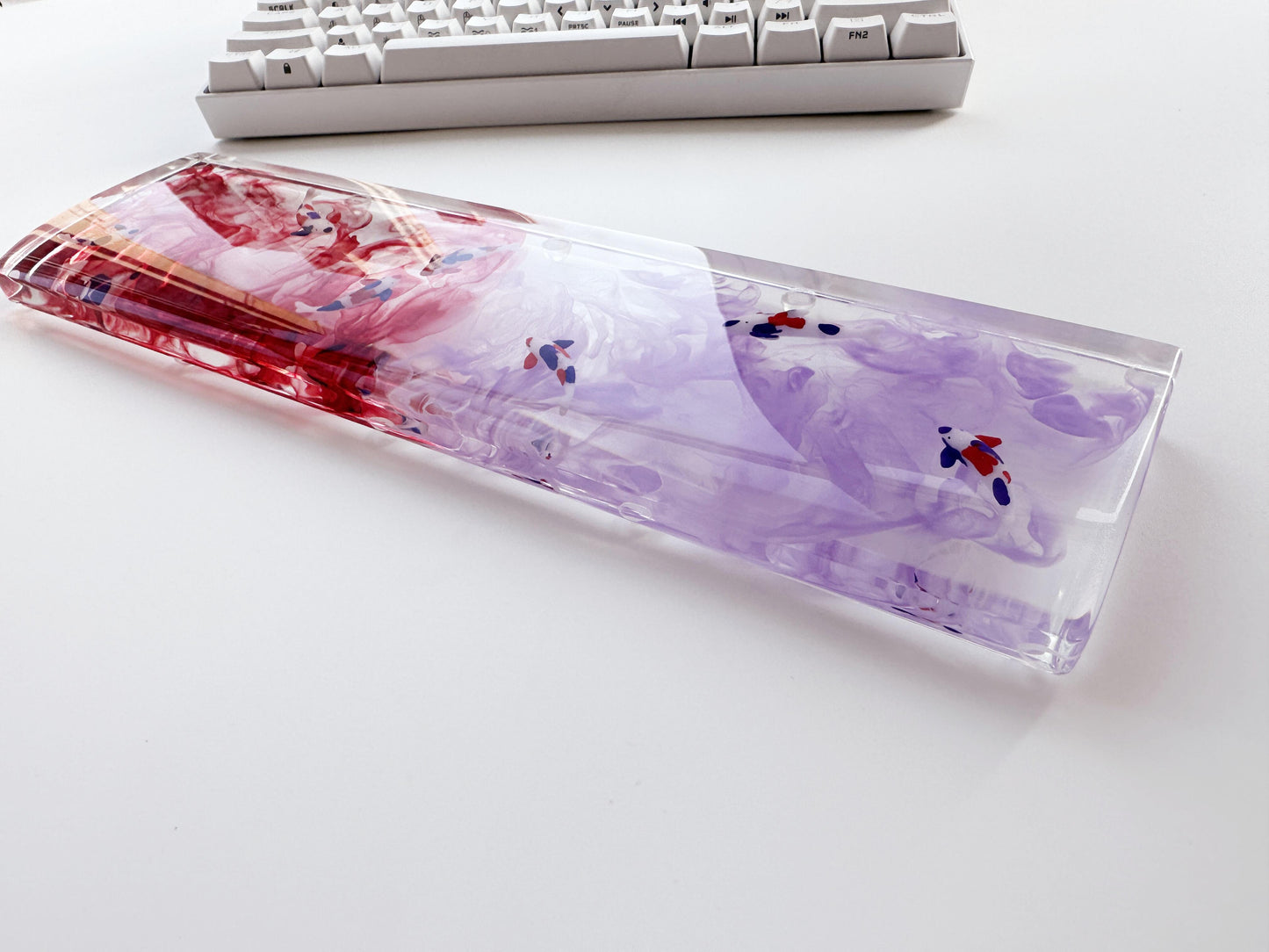 Red Purple Ink Wash Painting Wrist Rests, Koi Fish Pond Wrist Rests, Artisan Clear Resin Wrist Rests, Gaming Setups. - HiJenney