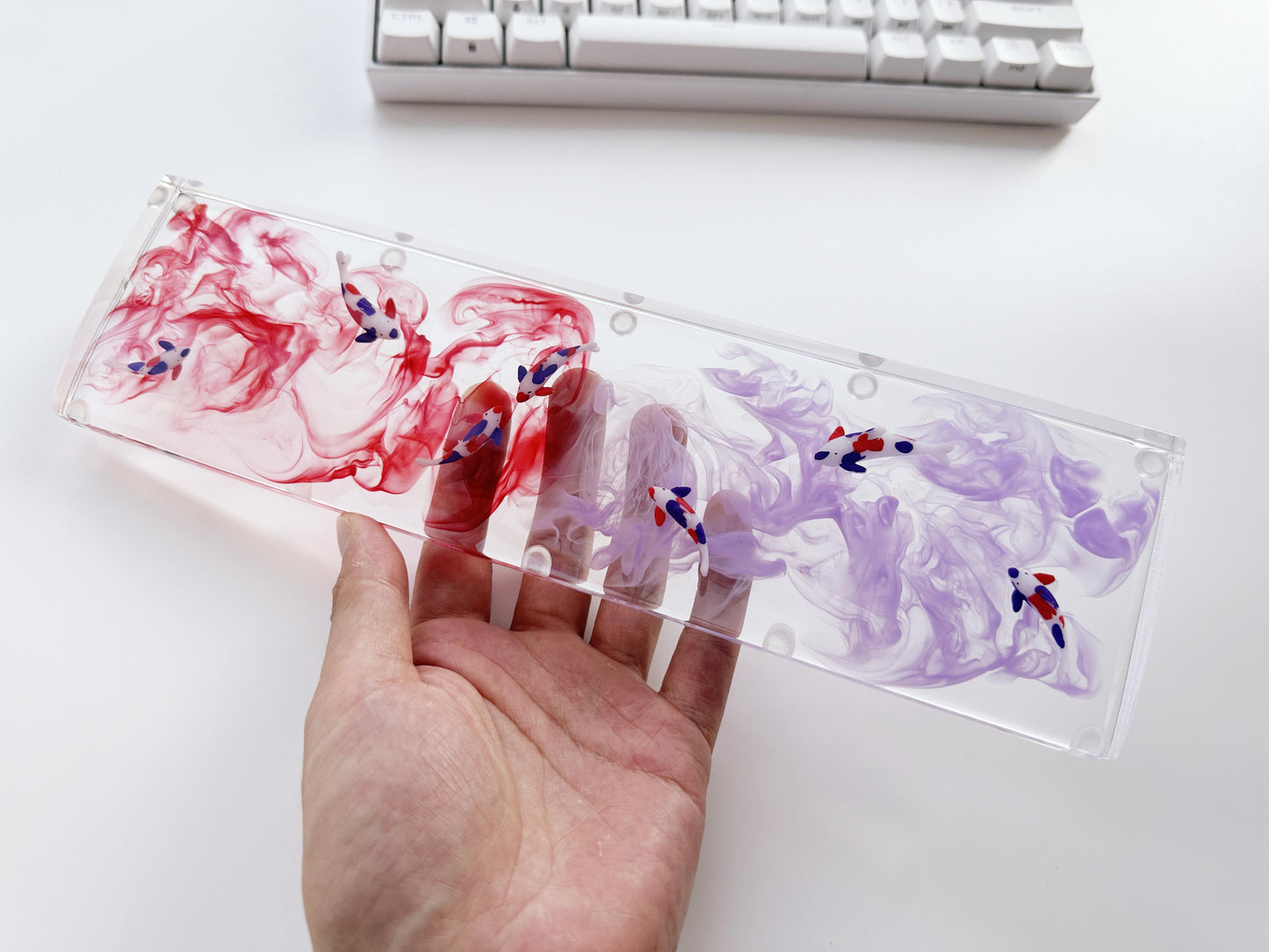 Red Purple Ink Wash Painting Wrist Rests, Koi Fish Pond Wrist Rests, Artisan Clear Resin Wrist Rests, Gaming Setups. - HiJenney