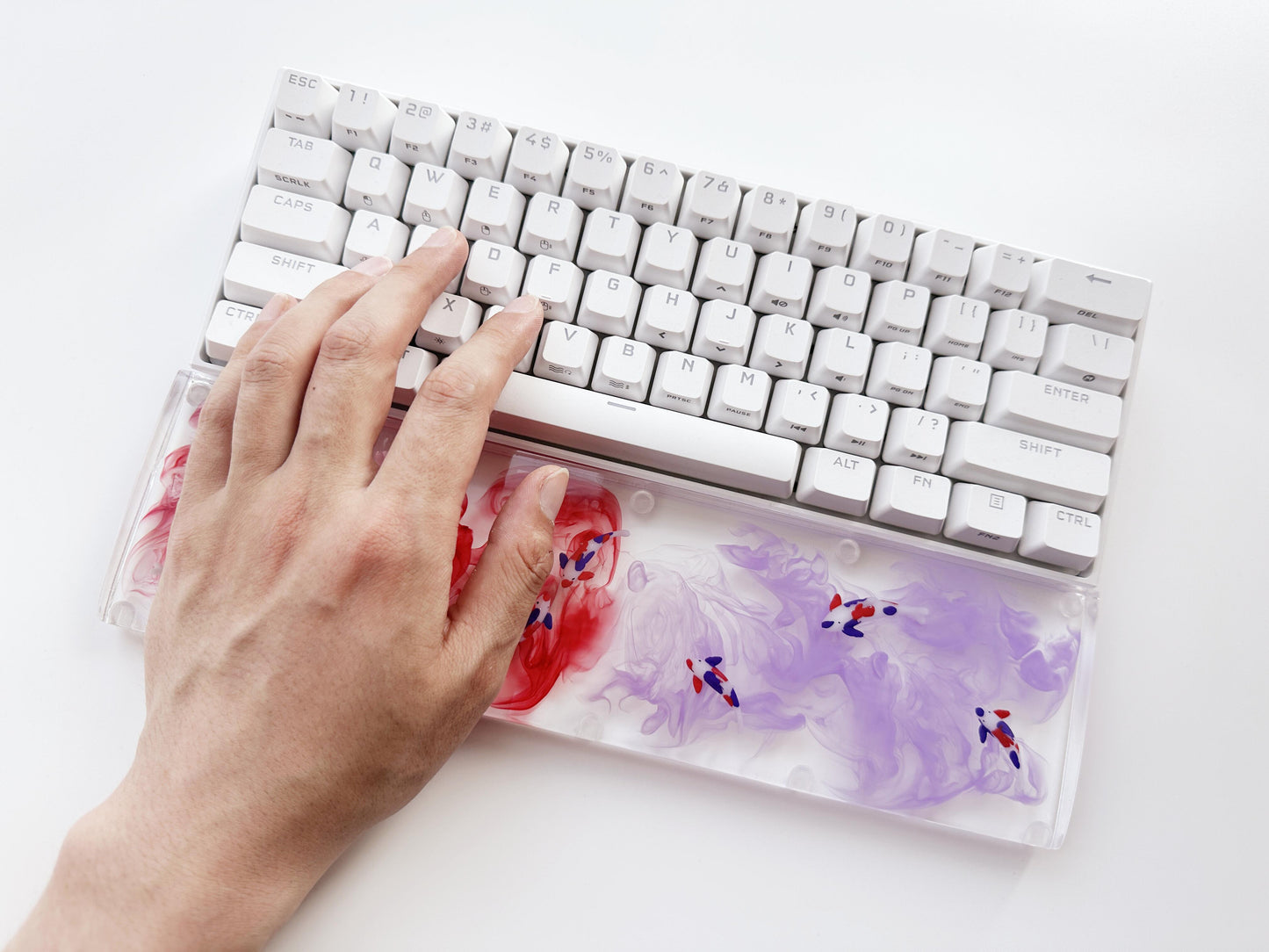 Red Purple Ink Wash Painting Wrist Rests, Koi Fish Pond Wrist Rests, Artisan Clear Resin Wrist Rests, Gaming Setups. - HiJenney