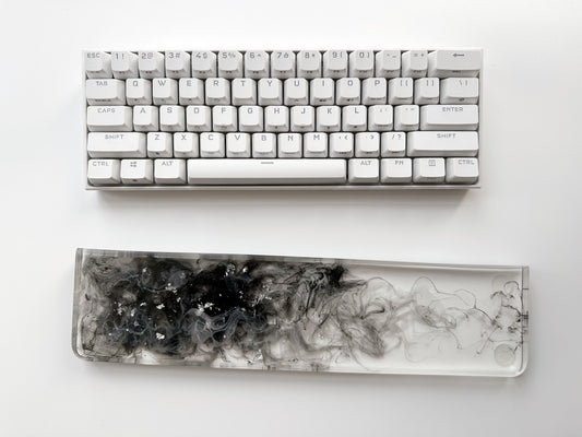 Silver Foil Clear Wrist Rests, Black Ink Smoke Wrist Rests, Artisan Resin Wrist Rests, Gaming Setups, Unique Gifts. - HiJenney