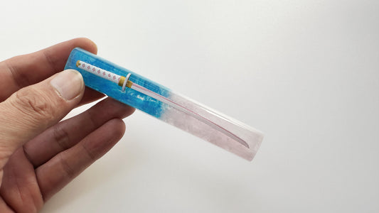 Blue Pink Anime Katana Spacebar Keycap, Artisan Resin Custom Keycaps, Gaming Setup, Personalized Gift. - HiJenney