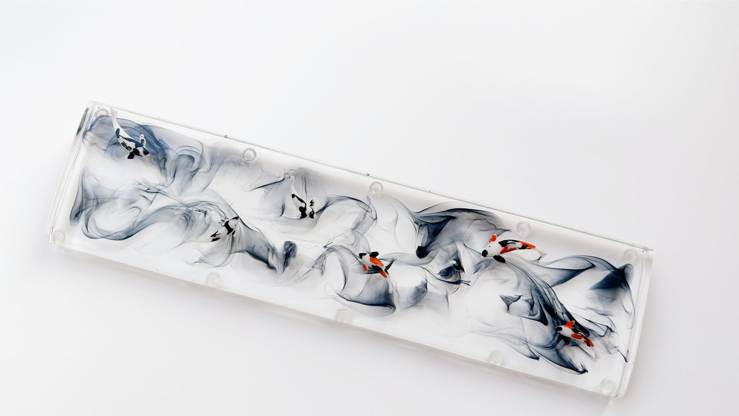 Black Ink Smoke Koi Fish Pond Wrist Rest, Artisan Clear Resin Keyboard Wrist Rest, Ink Painting Wrist Rest, Custom Gaming Setup. - HiJenney