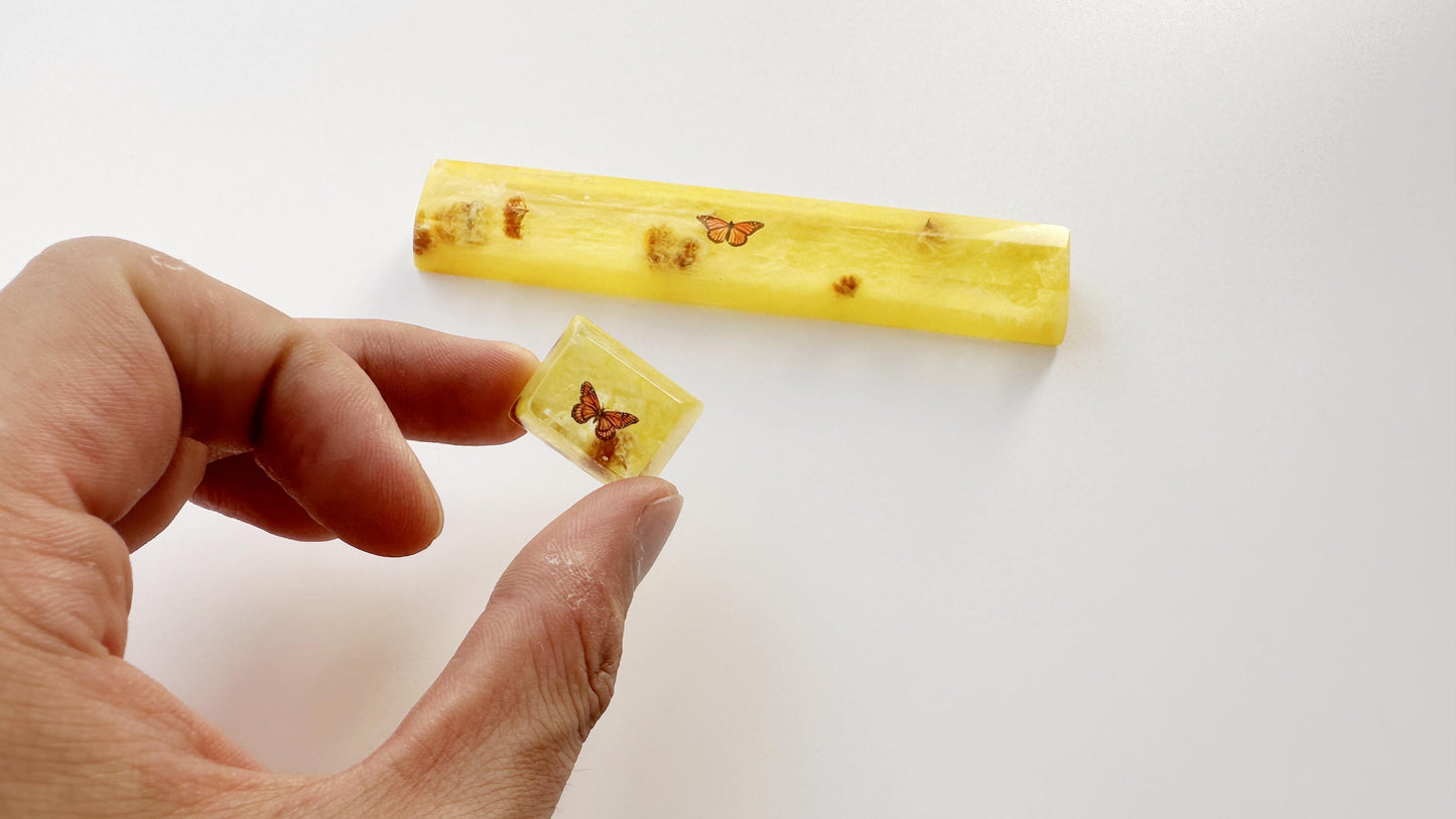 Autumn Leaf Butterfly Keycap, Artisan Resin Light Yellow Keycap, Gaming Setup, Mechanical Keyboard Custom Keycap. - HiJenney