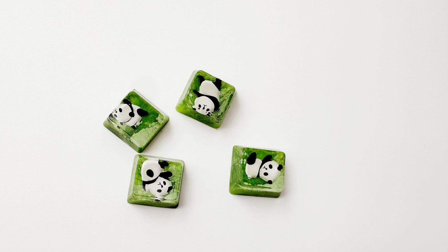Cute Panda keycaps, Artisan Resin Custom Keycaps, Green Bamboo Leaves Keycaps, Mechanical Keyboard Keycap. - HiJenney