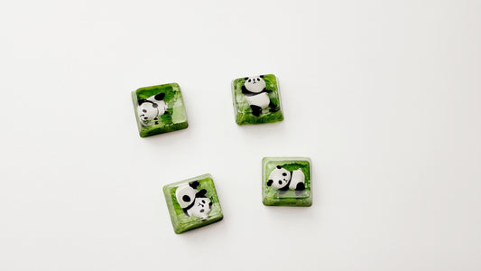 Cute Panda keycaps, Artisan Resin Custom Keycaps, Green Bamboo Leaves Keycaps, Mechanical Keyboard Keycap. - HiJenney