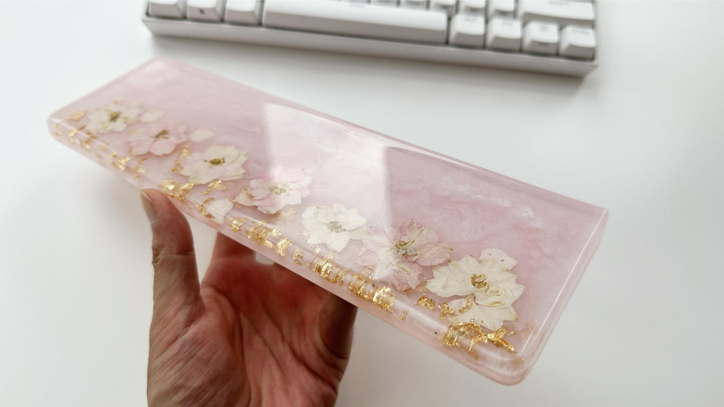 Pearlescent Sakura Wrist Rest, Pink Flowers Wrist Rest, Keyboard Mouse Wrist Rest, Artisan Resin Wrist Rest, Unique Gift. - HiJenney
