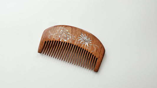 Cute Little Mermaid Nacre Wood Comb, Silver Mother Of Pearl Comb, Red Sandalwood Comb, Custom Jewelry Gift. - HiJenney