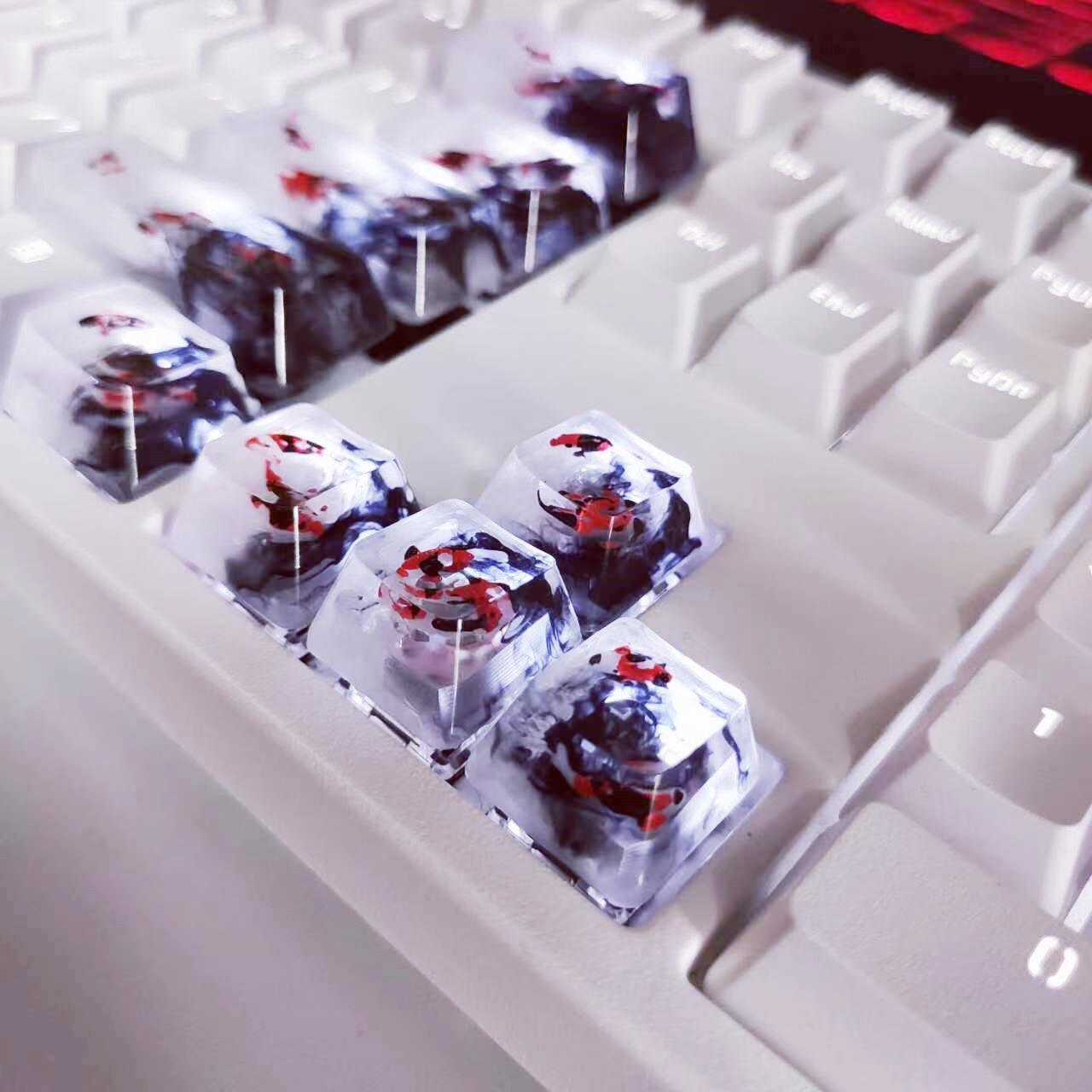 Artisan Koi Fish Keycap, Clear Resin Keycap, Black Red koi Fish Keycap, Mechanical Keyboard Keycap, Cherry Switch. - HiJenney