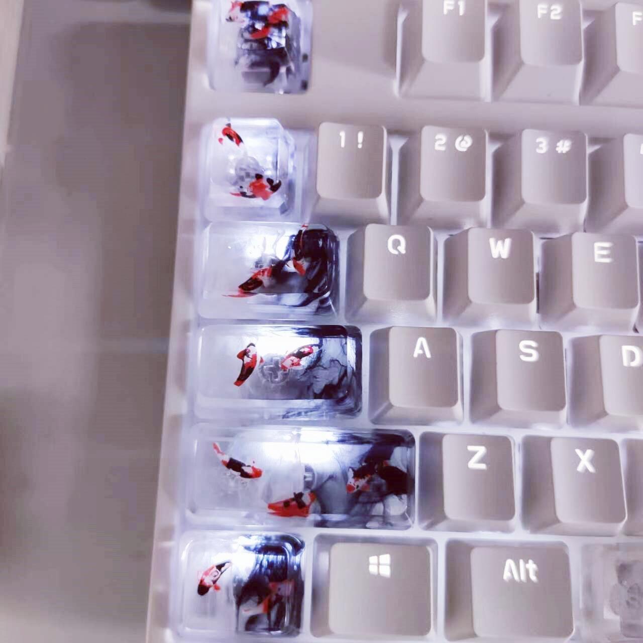 Artisan Koi Fish Keycap, Clear Resin Keycap, Black Red koi Fish Keycap, Mechanical Keyboard Keycap, Cherry Switch. - HiJenney