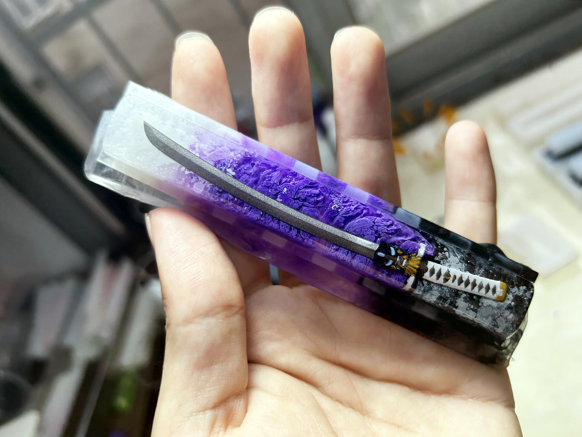 Purple White Katana Space Bar Keycap, Japanese Anime, Samurai Sword, Custom Artisan Resin Keycap, Cherry Switch Keycap. - HiJenney