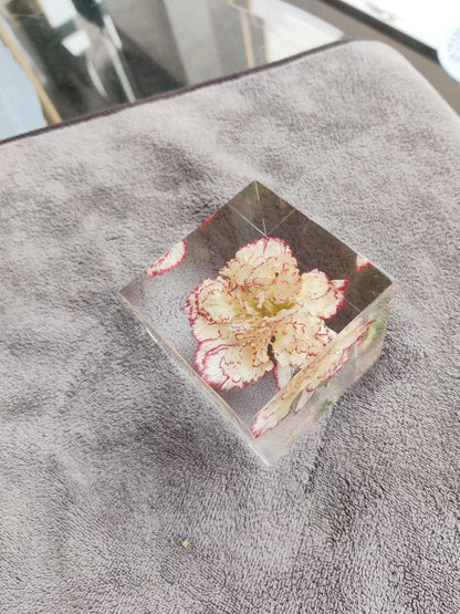 Carnation Petals Cube, Night Light, Artisan Plants Resin Cube, Handmade Personalized Gift, Desk Decor, Custom Unique Gift. - HiJenney