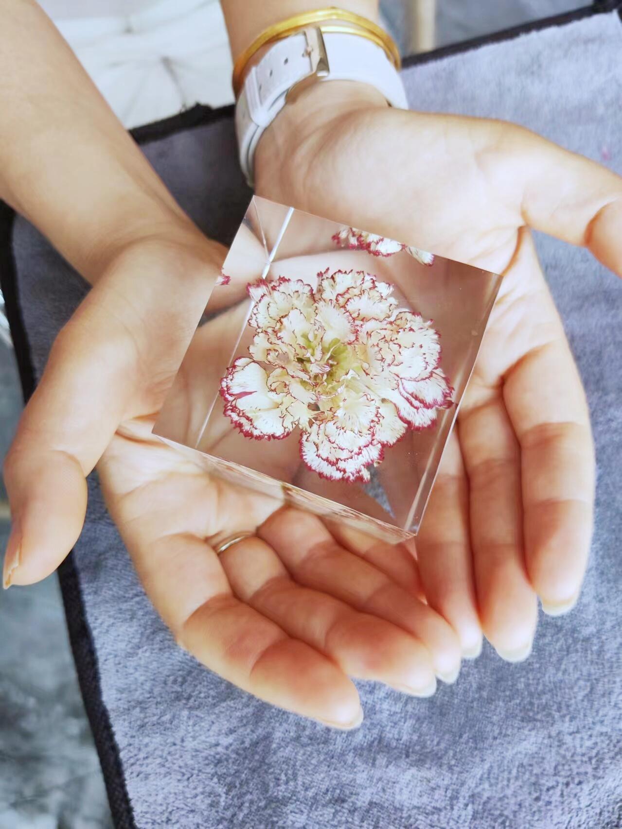 Carnation Petals Cube, Night Light, Artisan Plants Resin Cube, Handmade Personalized Gift, Desk Decor, Custom Unique Gift. - HiJenney