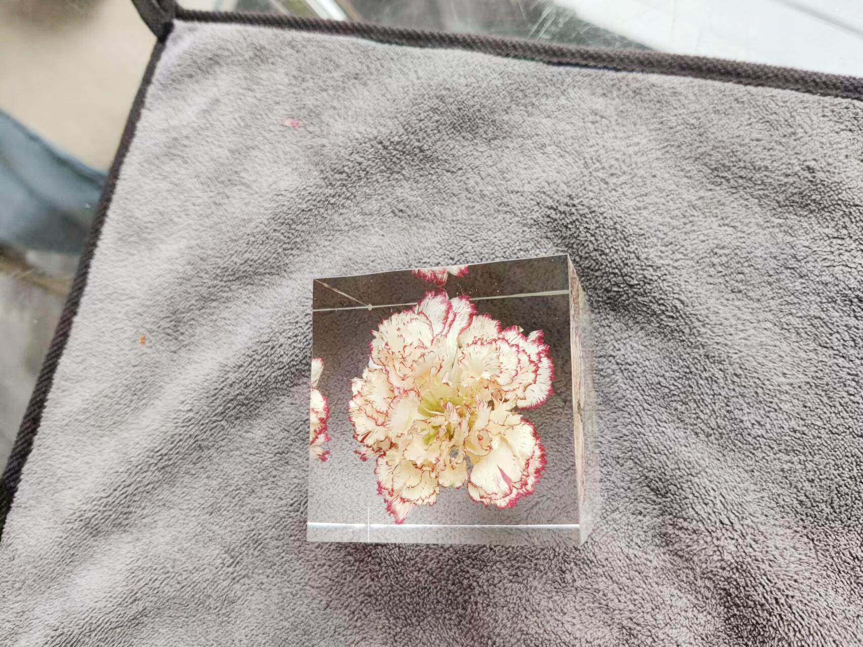 Carnation Petals Cube, Night Light, Artisan Plants Resin Cube, Handmade Personalized Gift, Desk Decor, Custom Unique Gift. - HiJenney