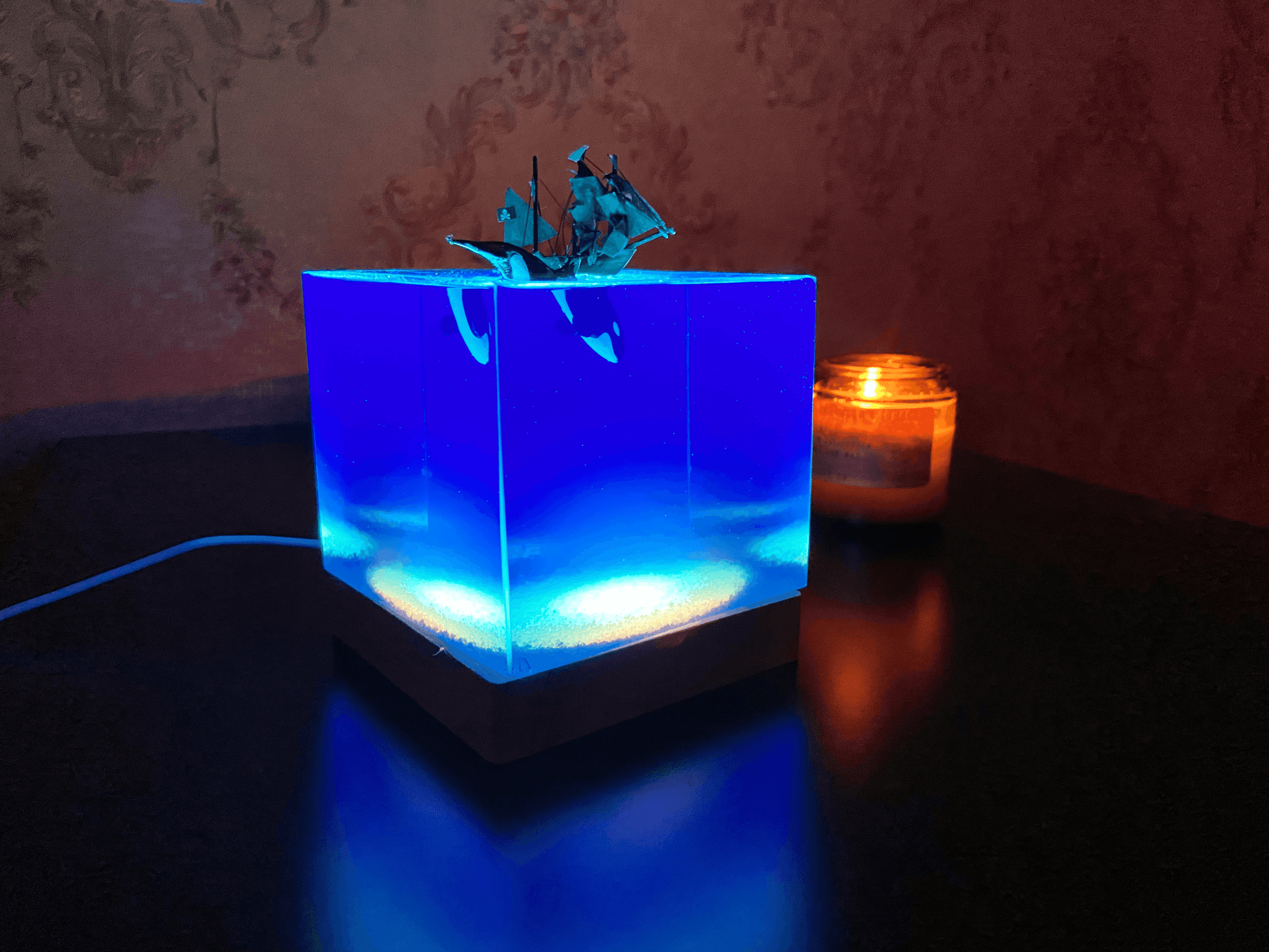 Artisan Night Light Lamp, Killer Whale & Sailboat, Epoxy Resin Night Light, Ocean Home decor, Handmade Customized, Personalized Gift. - HiJenney