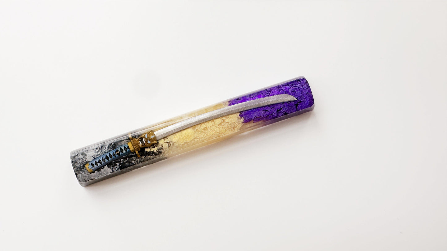 Katana Space Bar Keycap, Black Golden Purple Keycap, Artisan Resin Keycap, Japanese Anime Samurai Sword, Unique Gift. - HiJenney