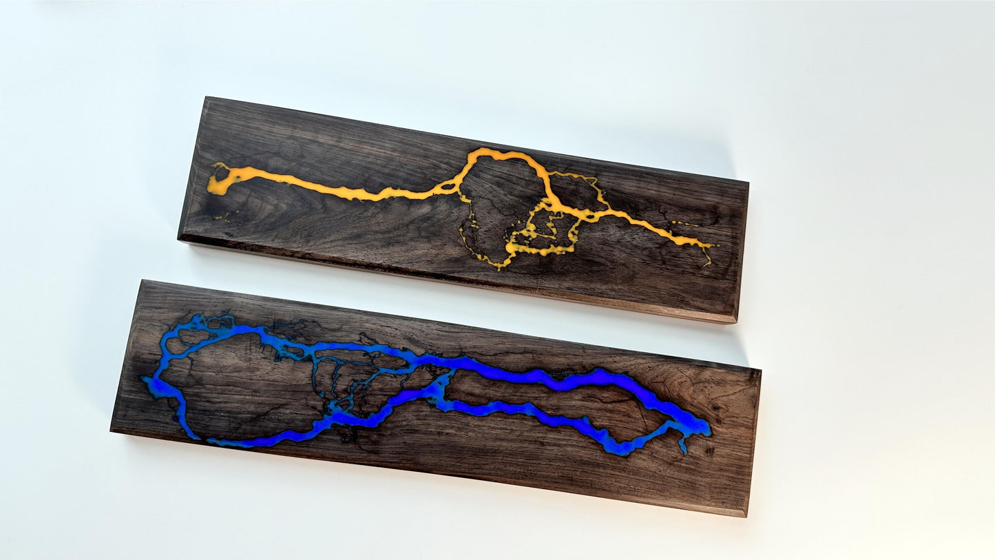 Lightning Struck Wood Resin Wrist Rest, Glow In The Dark, Thunder Fire, Artisan Wrist Rest, Black Walnut, Office Desk, Gaming Keyboard Decor. - HiJenney