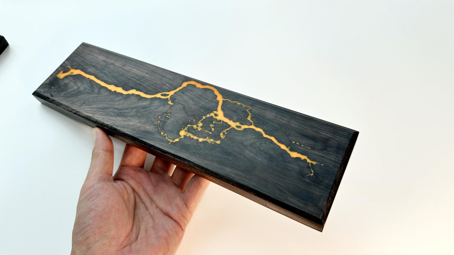 Lightning Struck Wood Resin Wrist Rest, Glow In The Dark, Thunder Fire, Artisan Wrist Rest, Black Walnut, Office Desk, Gaming Keyboard Decor. - HiJenney