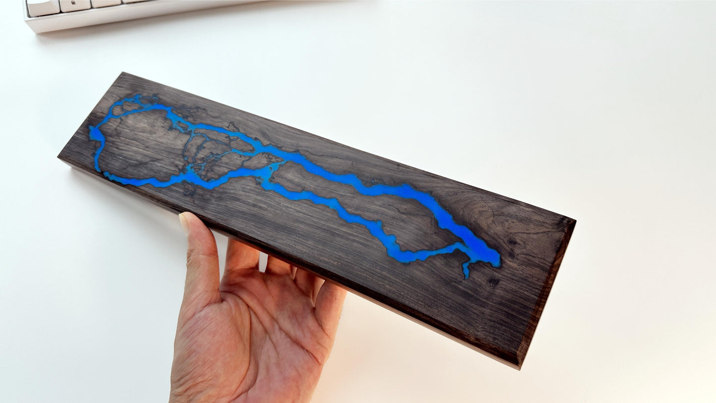 Lightning Struck Wood Resin Wrist Rest, Glow In The Dark, Thunder Fire, Artisan Wrist Rest, Black Walnut, Office Desk, Gaming Keyboard Decor. - HiJenney