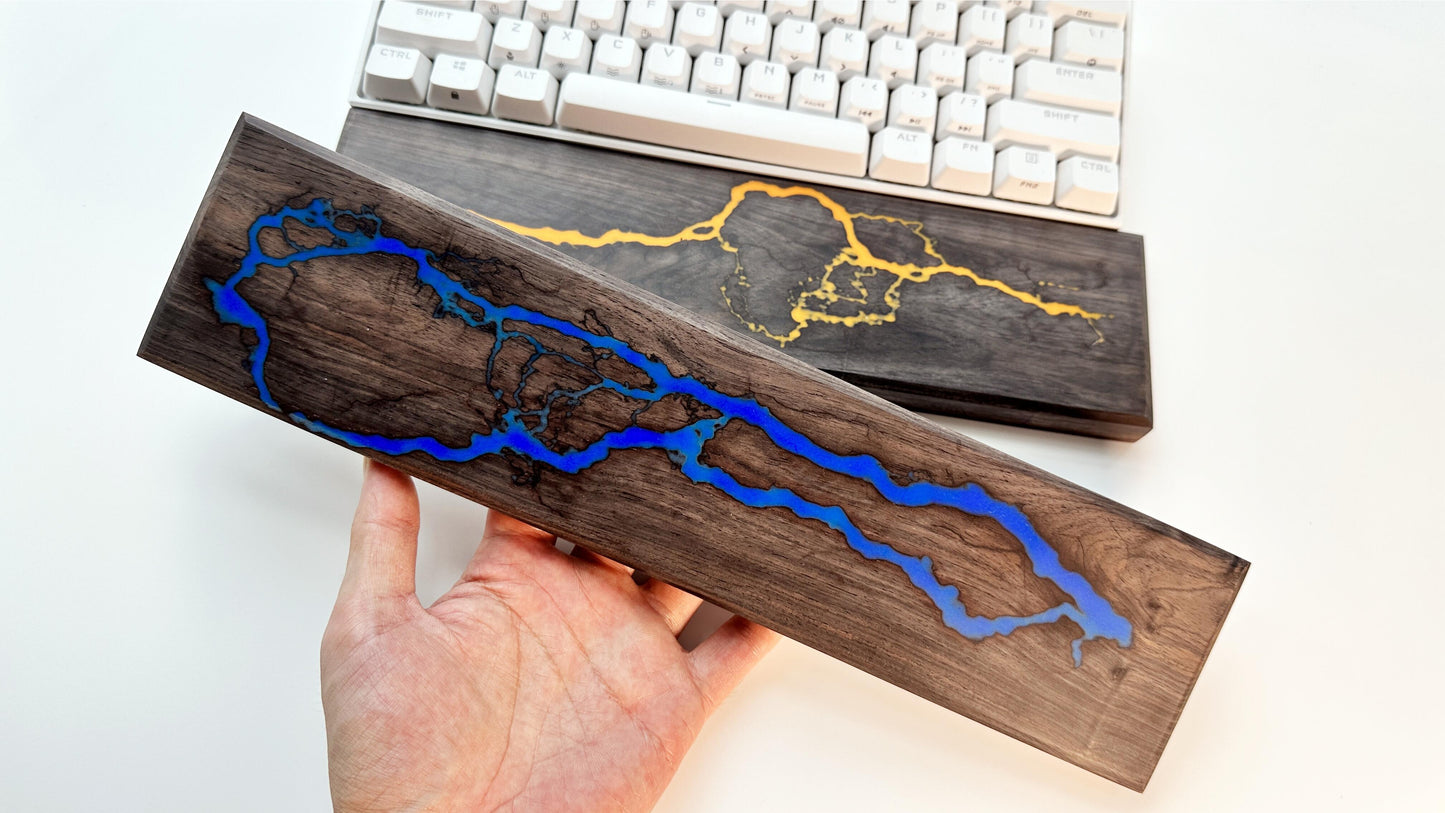 Lightning Struck Wood Resin Wrist Rest, Glow In The Dark, Thunder Fire, Artisan Wrist Rest, Black Walnut, Office Desk, Gaming Keyboard Decor. - HiJenney