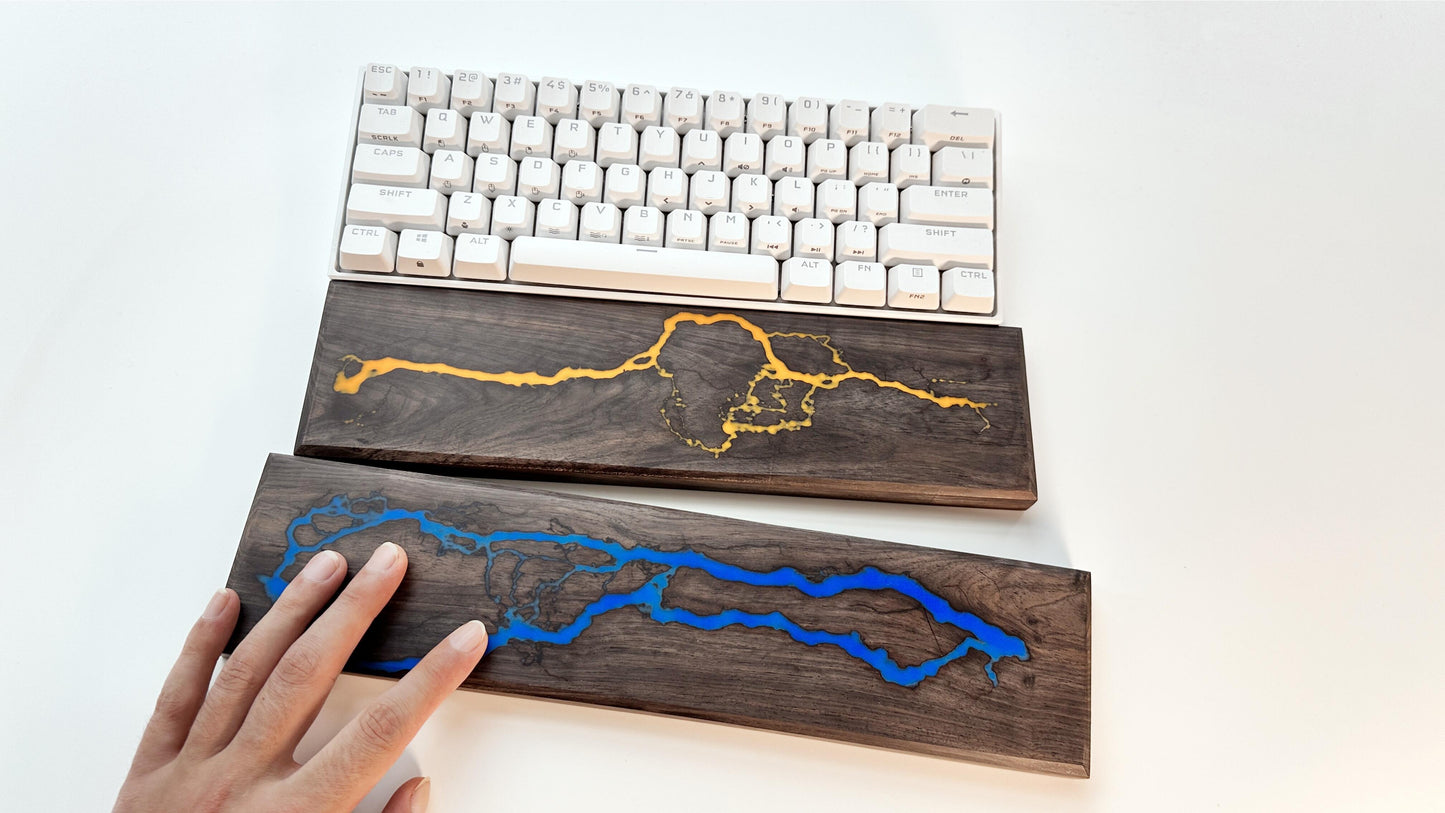 Lightning Struck Wood Resin Wrist Rest, Glow In The Dark, Thunder Fire, Artisan Wrist Rest, Black Walnut, Office Desk, Gaming Keyboard Decor. - HiJenney