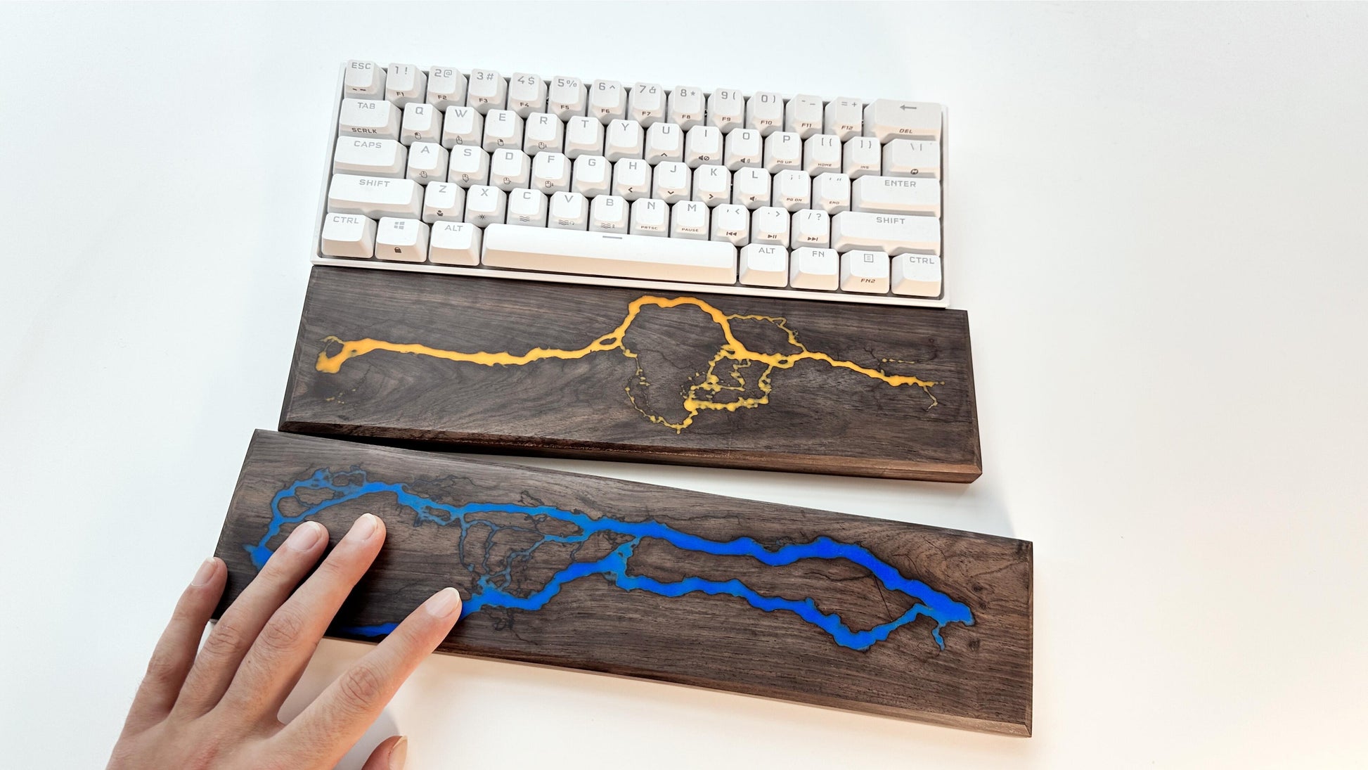 Lightning Struck Wood Resin Wrist Rest, Glow In The Dark, Thunder Fire, Artisan Wrist Rest, Black Walnut, Office Desk, Gaming Keyboard Decor. - HiJenney