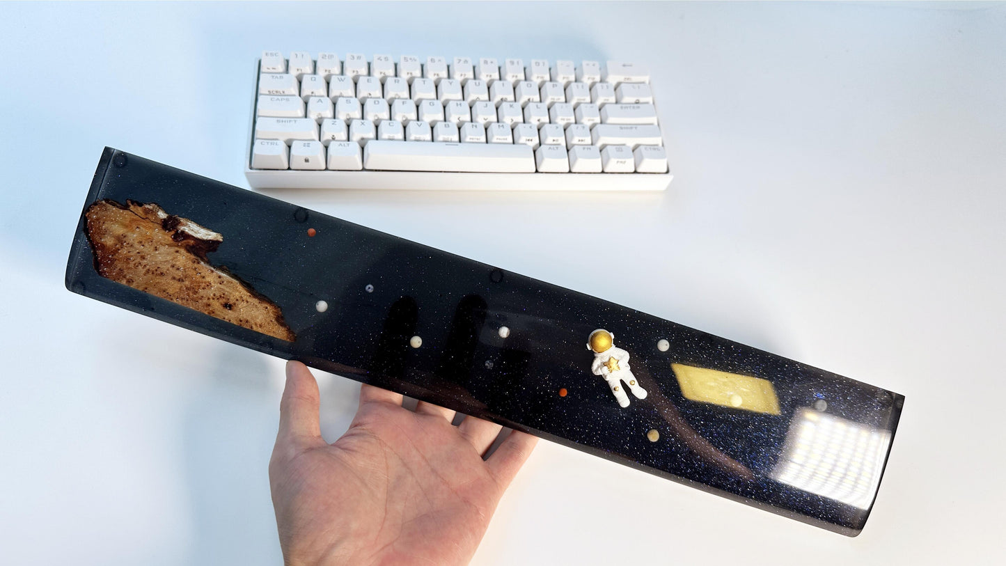 Astronaut Space Wrist Rest, Universe Starry Sky Wrist Rest, Artisan Wood Resin Wrist Rest, Mechanical Keyboard, Office Desk Decor, Personalized Gift. - HiJenney