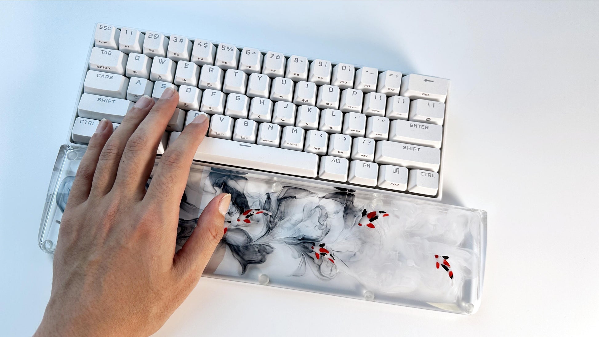 Artisan Koi Fish Wrist Rest, Clear Wrist Rest, Black White Ink Smoke, keyboard Wris Rest, Desk Decor, Personalized Gift. - HiJenney