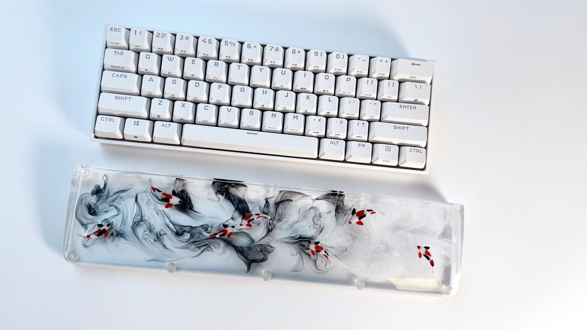 Artisan Koi Fish Wrist Rest, Clear Wrist Rest, Black White Ink Smoke, keyboard Wris Rest, Desk Decor, Personalized Gift. - HiJenney