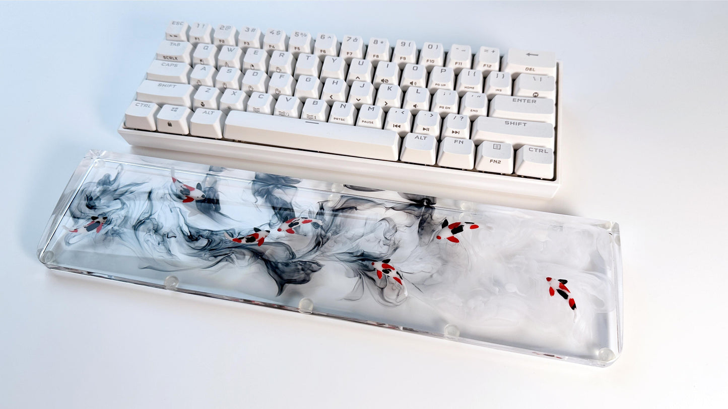 Artisan Koi Fish Wrist Rest, Clear Wrist Rest, Black White Ink Smoke, keyboard Wris Rest, Desk Decor, Personalized Gift. - HiJenney