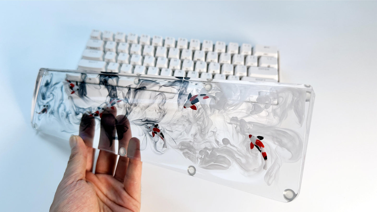 Artisan Koi Fish Wrist Rest, Clear Wrist Rest, Black White Ink Smoke, keyboard Wris Rest, Desk Decor, Personalized Gift. - HiJenney