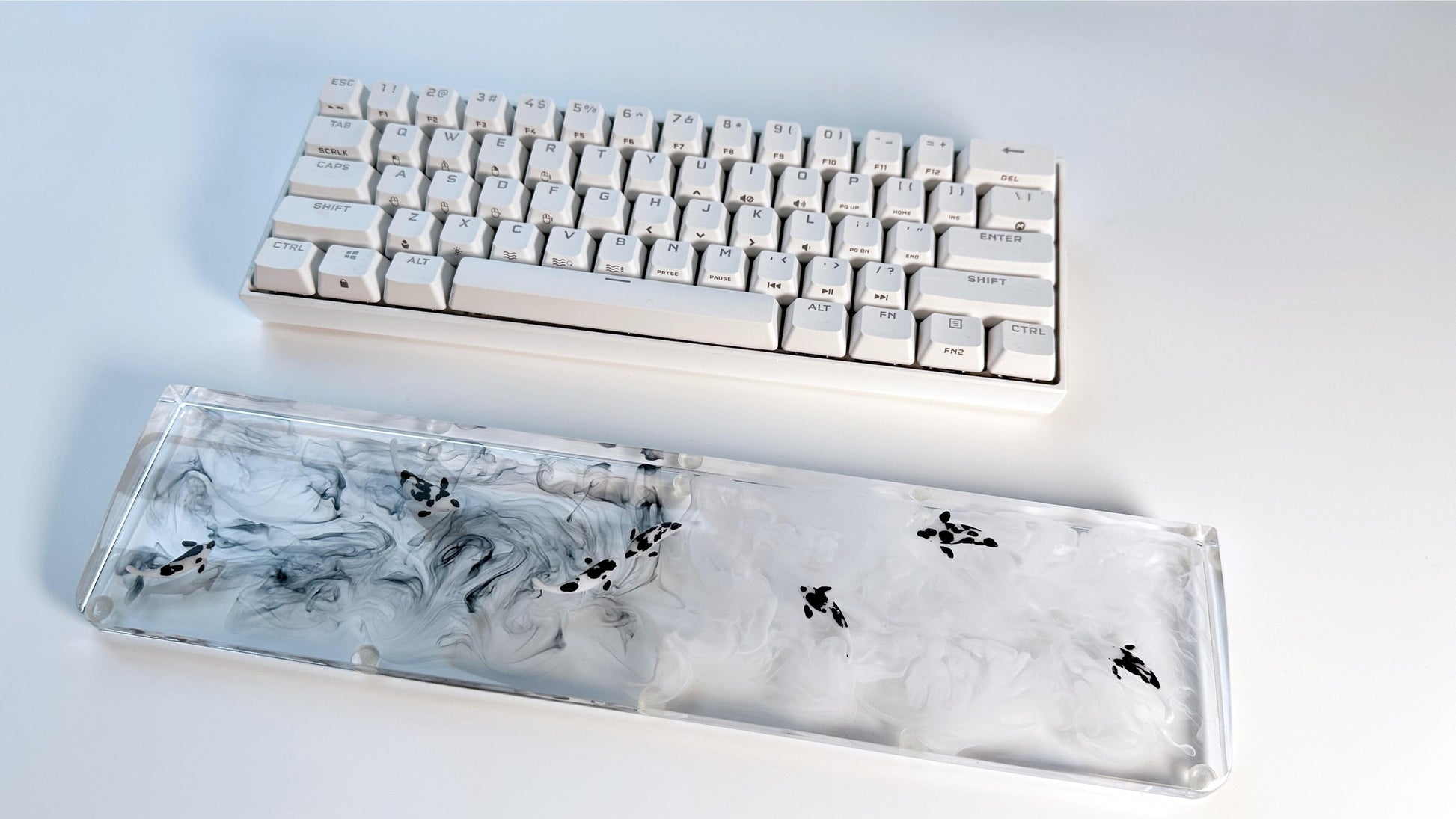 Artisan Koi Fish Wrist Rest, Clear With Black White Ink Smoke, keyboard Wris Rest, Desk Decor, Personalized Gift. - HiJenney