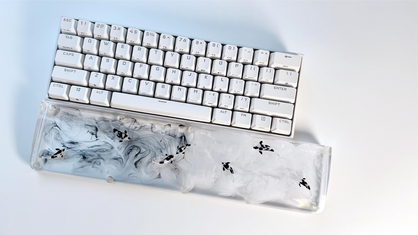 Artisan Koi Fish Wrist Rest, Clear With Black White Ink Smoke, keyboard Wris Rest, Desk Decor, Personalized Gift. - HiJenney