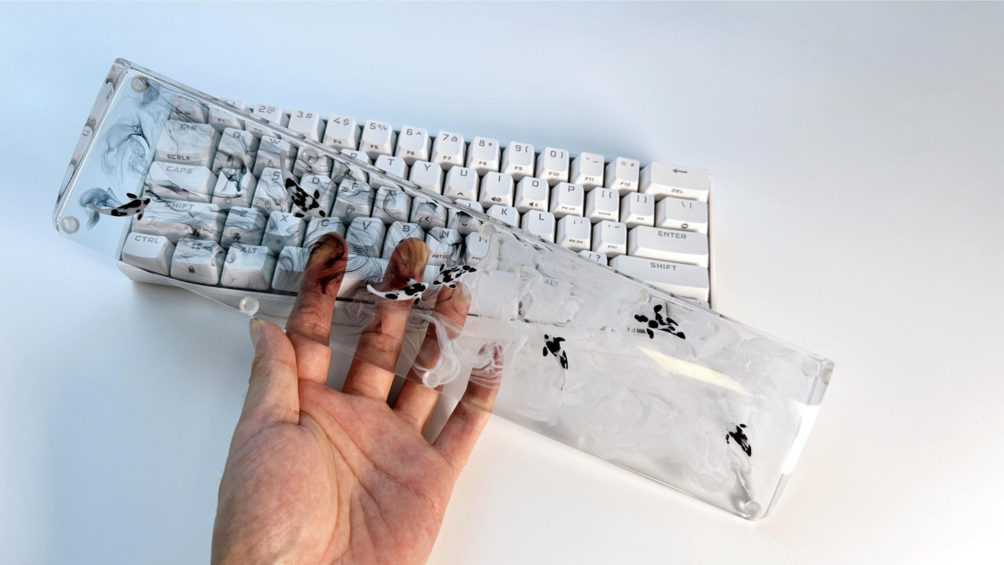 Artisan Koi Fish Wrist Rest, Clear With Black White Ink Smoke, keyboard Wris Rest, Desk Decor, Personalized Gift. - HiJenney